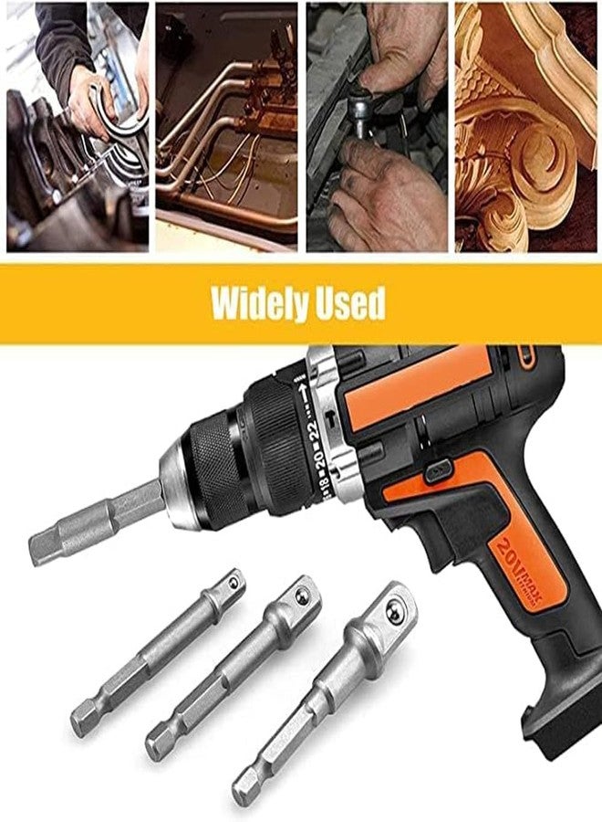 uptodateproducts مجموعة محولات مقابس تمديد مفكات يدوية كهربائية من Uptodateproducts، مكونة من 3 قطع، ساق سداسي 1/4 بوصة لقيادة 1/4 بوصة، 3/8 بوصة، 1/2 بوصة للمثقاب، مجموعة محولات رؤوس مفكات صواميل سريعة التغيير من الكروم والفاناديوم - Image 4